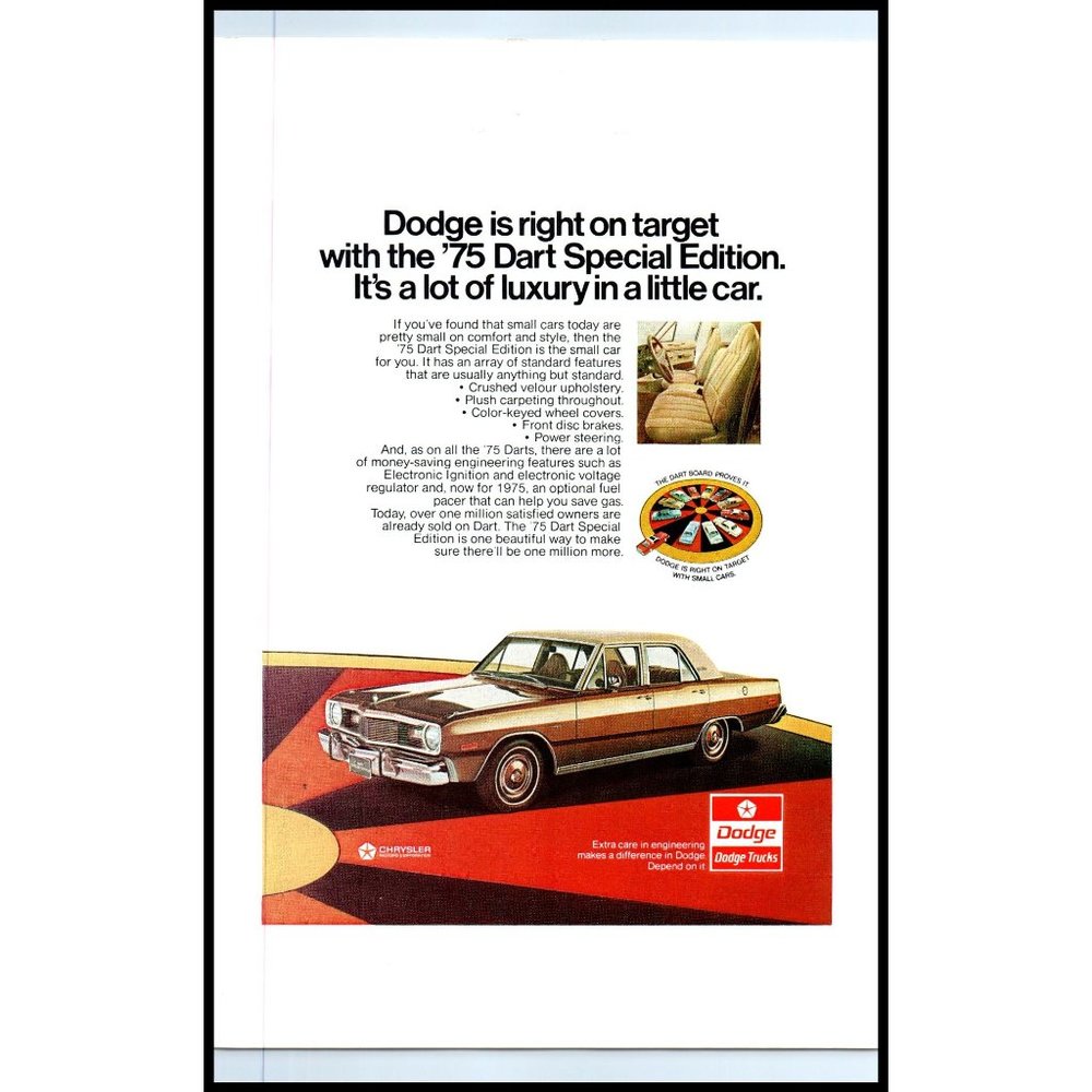 1975 Dodge Dart Special Edition Vintage Print Ad Luxury Little Car Wall Art